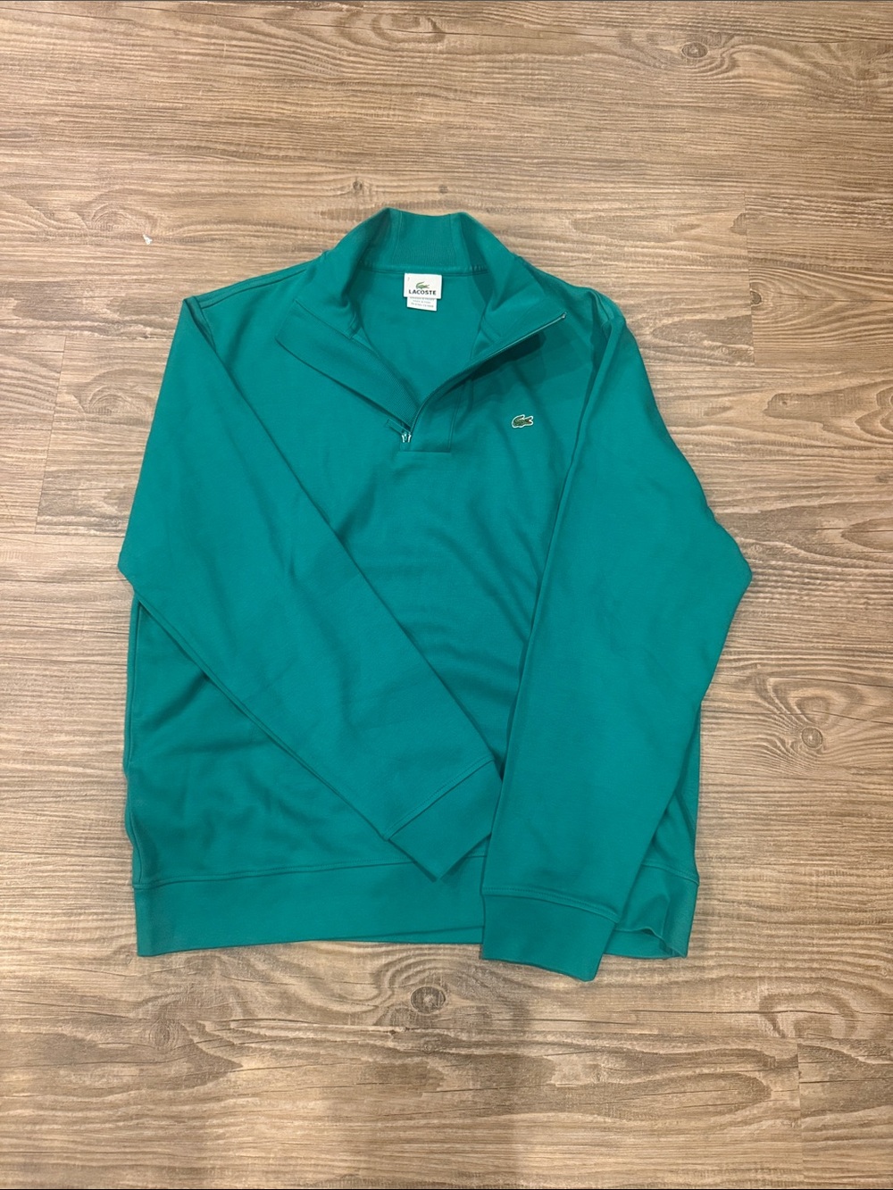 NWOT Lacoste Men’s Teal Green Quarter-Zip Sweater size 7 (XL) ~$150